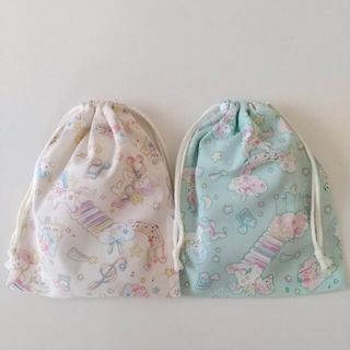 25×20 2個セット ユニコーン柄 巾着 ハンドメイド 給食袋 大きめ 女の子(外出用品)