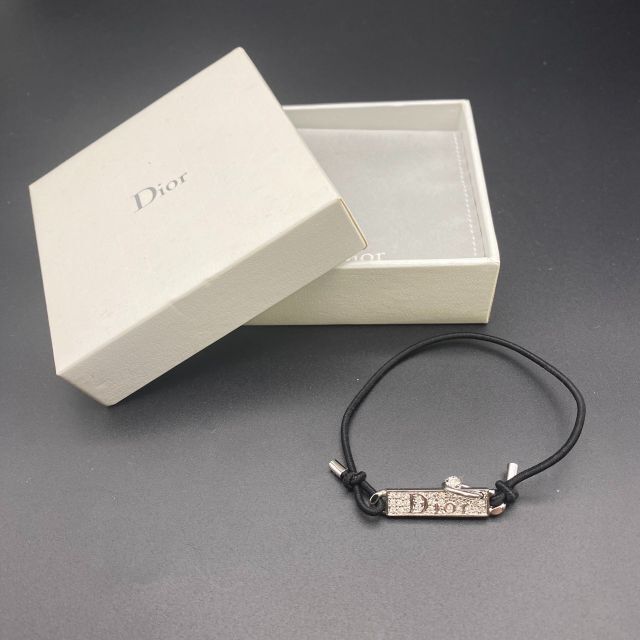 【箱付・美品】クリスチャンディオール ロゴ 黒 ストーン バンド ブレスレット