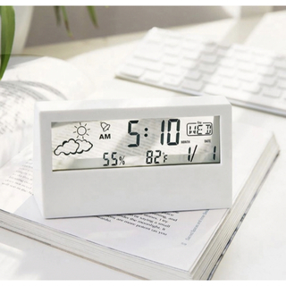透明 電子時計 置き時計 温度湿度表示 ボタン電池付き 軽量 デジタル電波時計(置時計)