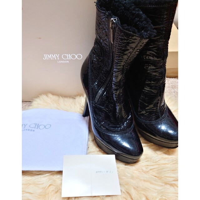 美品☆ジミーチュウ JIMMY CHOO クラッシュデザインボアハーフブーツ
