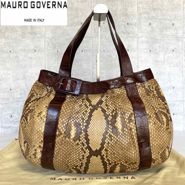 極美品】MAURO GOVERNA パイソン 本革 肩掛け A4 トートバッグ