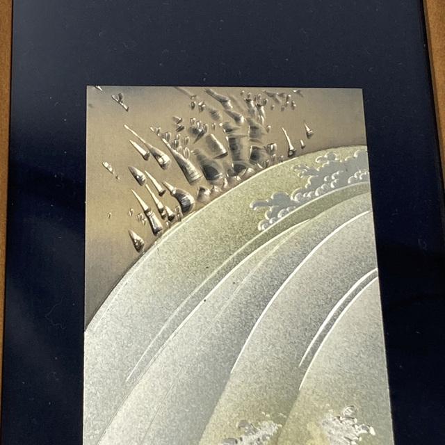 彫金画 桂月 絵画 鯉の滝登り のぼり鯉 アンティーク 金 銀 真鍮 2