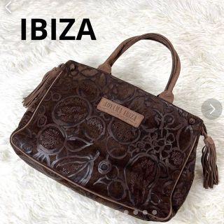 イビザ(IBIZA)の【IBIZA】イビザ　ハンドバッグ　レトロ　ブラウン　刺繍　総柄(ハンドバッグ)