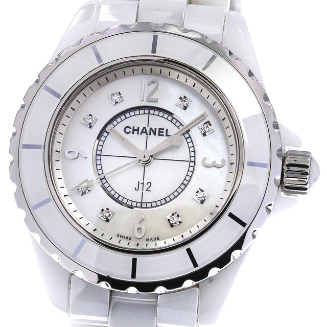 ★保証書付き【CHANEL】シャネル J12 33ｍｍ 白セラミック 8Pダイヤ H2422 クォーツ レディース_730835