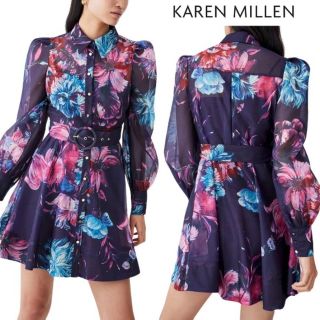 カレンミレン(Karen Millen)のカレンミレン フローラルプリント シースルー ミニワンピース(ミニワンピース)