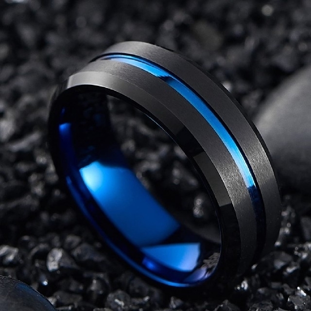 X740 メンズリング 指輪 ブルー タングステン シンプル プレゼント 人気 レディースのアクセサリー(リング(指輪))の商品写真
