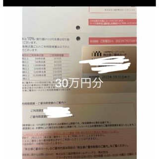 三越伊勢丹　株主優待カード　限度額30万円分(ショッピング)