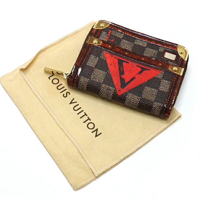 LOUIS VUITTON ルイ・ヴィトン ジッピーコインパース ダミエ トランクタイム ラウンドファスナー小銭入れ M52745 ブラウン レッド  ゴールド金具 【中古】Sランク 新品同様