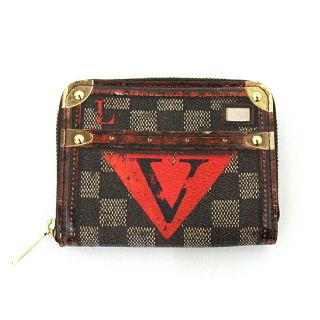 ルイヴィトン(LOUIS VUITTON)のLOUIS VUITTON ルイ・ヴィトン ジッピーコインパース ダミエ トランクタイム ラウンドファスナー小銭入れ M52745 ブラウン レッド ゴールド金具 【中古】Sランク 新品同様(折り財布)