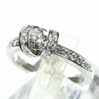 ティファニー リボン ソリティア リング ダイヤ0.38ct 約10号 PT950 箱 TIFFANY【13838】