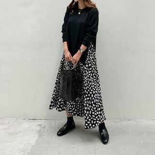 ドッキングワンピース 2XL ロング シフォンスカート 白 黒 ワンピース 花柄(ロングワンピース/マキシワンピース)