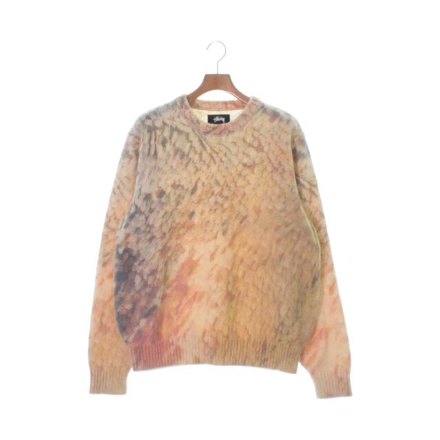 STUSSY ニット・セーター L ベージュ系xオレンジxグレー等(総柄