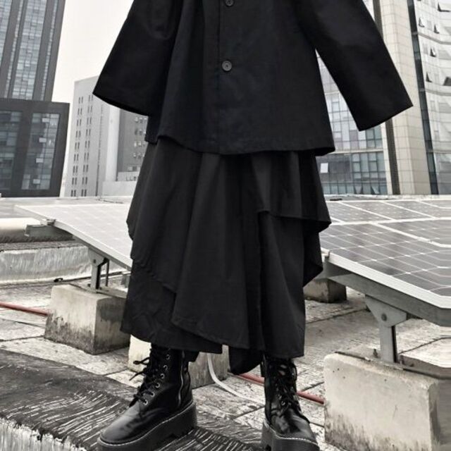 ワイドパンツ スカート風 レディース メンズ 韓国 原宿 モード系 袴ズボン レディースのパンツ(その他)の商品写真