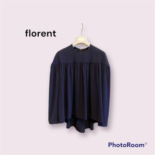 フローレント(FLORENT)のFLORENTフローレントギャザーブラウス　ネイビー(シャツ/ブラウス(長袖/七分))