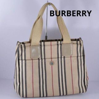 バーバリー(BURBERRY)のロンドン　バーバリー　トートバッグ　ストライプ　ベージュ(ハンドバッグ)