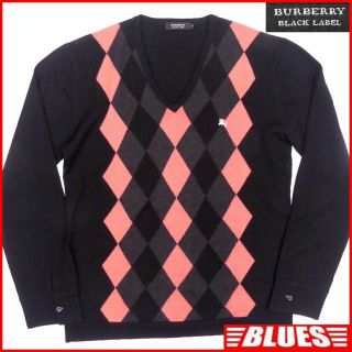 バーバリーブラックレーベル(BURBERRY BLACK LABEL)のイタリア製 廃盤 バーバリー セーター ニット L メンズ 黒 HN1755(ニット/セーター)