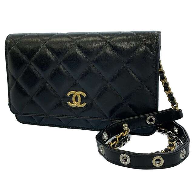 CHANEL - シャネル チェーンウォレット ココマーク ラムスキン AP2548 CHANEL 財布 黒