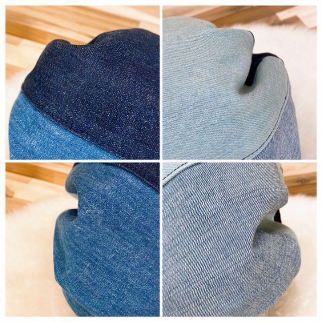 春夏【ポンタタ】POMTATA デニム パッチワーク トートバッグ青ブルー紺