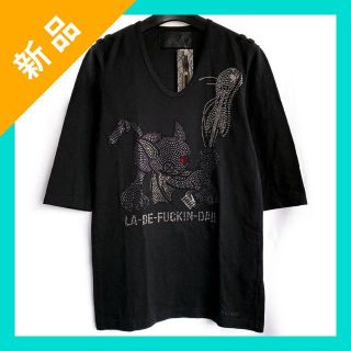 ロエン(Roen)の定価13.2万・新品★Roen スワロフスキー・メタルスタッズ装飾5分袖Tシャツ(Tシャツ/カットソー(半袖/袖なし))