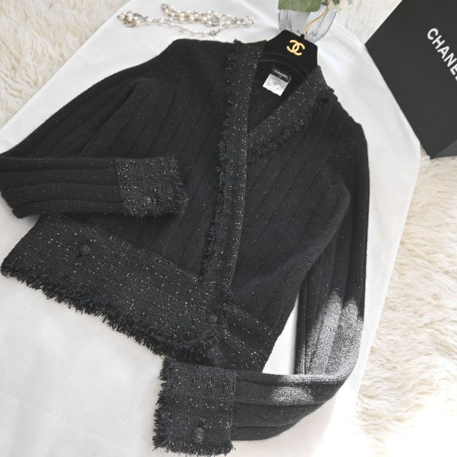 ★CHANEL★美品★ツイード&ラメ★肉厚カシミヤ★異素材ニットジャケット
