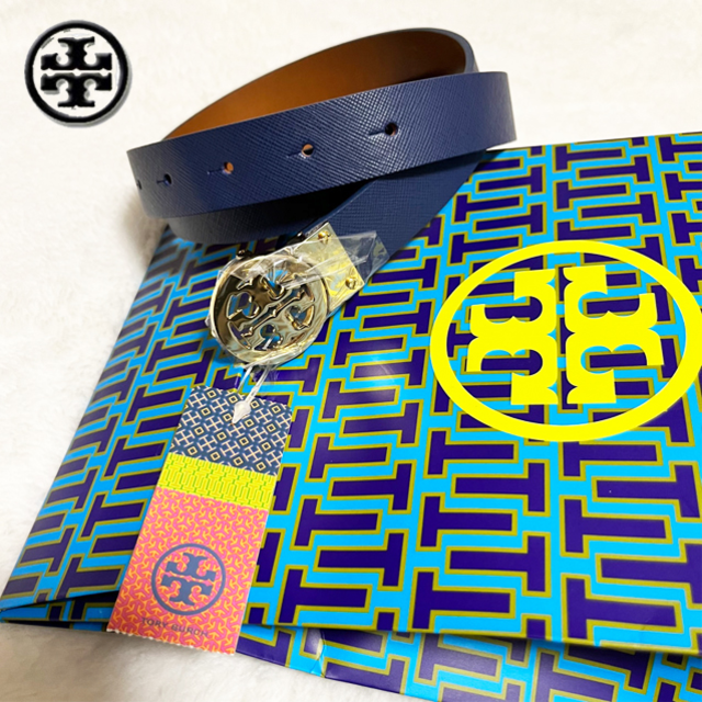 Tory Burch(トリーバーチ)の◆新品◆TORY BURCHトリーバーチ◆レザー ロゴバックルベルトNAVY紺 レディースのファッション小物(ベルト)の商品写真