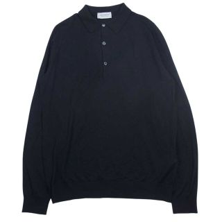 ジョンスメドレー(JOHN SMEDLEY)のJOHN SMEDLEY ジョンスメドレー 英国製 30G MERINO WOOL メリノウール ロングスリーブ 長袖 ポロシャツ ニット ブラック系 M【美品】【中古】(ニット/セーター)