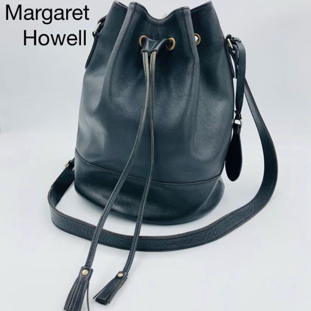 MARGARET HOWELL - 美品 マーガレットハウエル オールレザー 巾着 ショルダーバッグ バケツ 黒の通販 by めんま