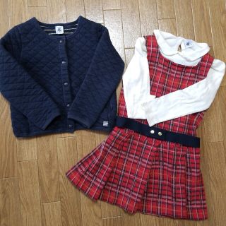 プチバトー(PETIT BATEAU)のプチバトー ワンピース キルティング カーディガン 襟つきカットソー(ワンピース)