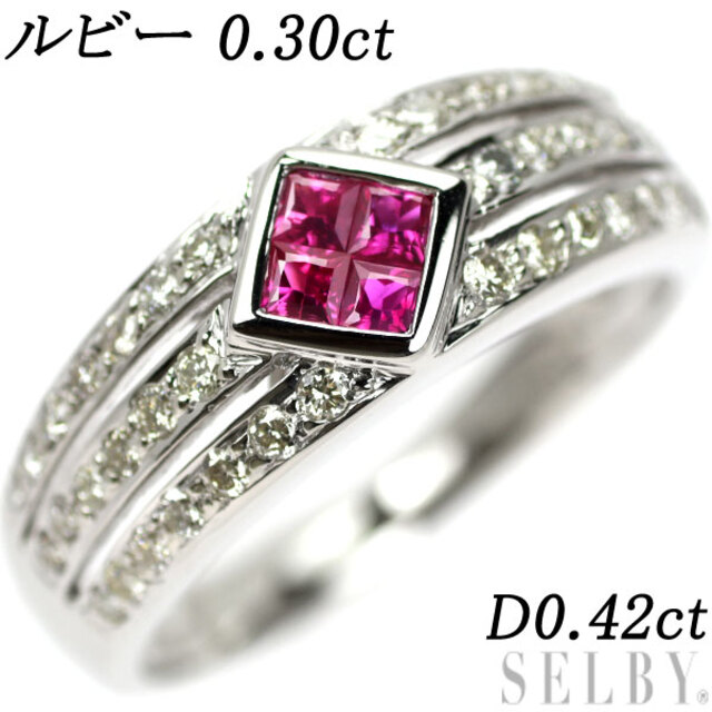 サイズ交換ＯＫ】 Pt900 ルビー ダイヤモンド リング 0.30ct D0.42ct