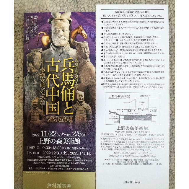 兵馬俑と古代中国　招待券２枚　東京　上野の森美術館