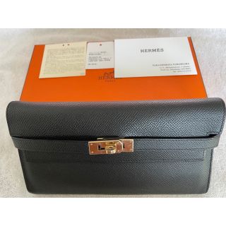 エルメス(Hermes)のケリーウォレット　黒　ゴールド金具(長財布)