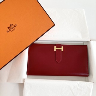 エルメス(Hermes)のHERMES ベアンスフレ カーフ 長財布 レッド 赤(財布)