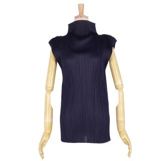 プリーツプリーズイッセイミヤケ(PLEATS PLEASE ISSEY MIYAKE)の美品 プリーツプリーズ イッセイミヤケ PLEATS PLEASE シャツ ノースリーブ ブラウス トップス プリーツ 3 ネイビー(シャツ/ブラウス(半袖/袖なし))