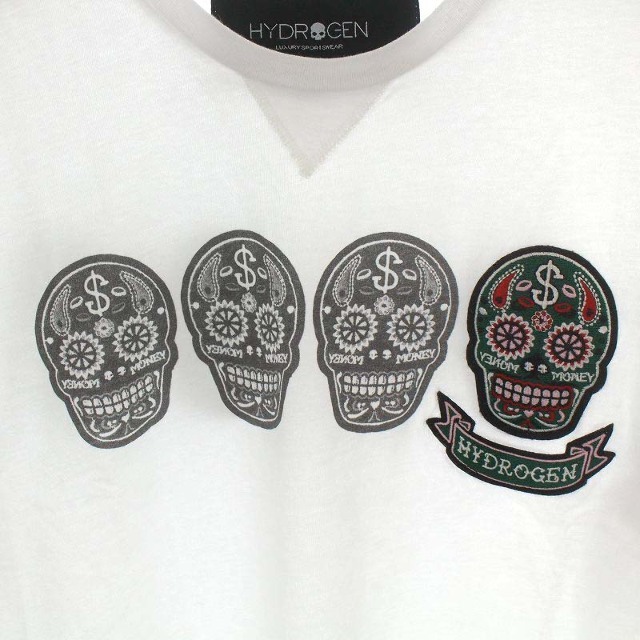 HYDROGEN(ハイドロゲン)のハイドロゲン HYDROGEN Tシャツ カットソー 半袖 スカル XL 白 緑 メンズのトップス(Tシャツ/カットソー(半袖/袖なし))の商品写真