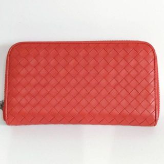 ボッテガヴェネタ(Bottega Veneta)のBOTTEGA VENETA  ラウンドファスナー 長財布 レッド　レディース(財布)