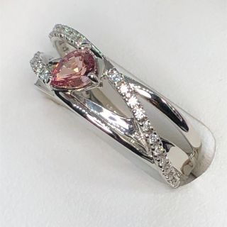 薔薇のつぼみの様なパパラチアサファイア ダイヤモンドpt900リング-