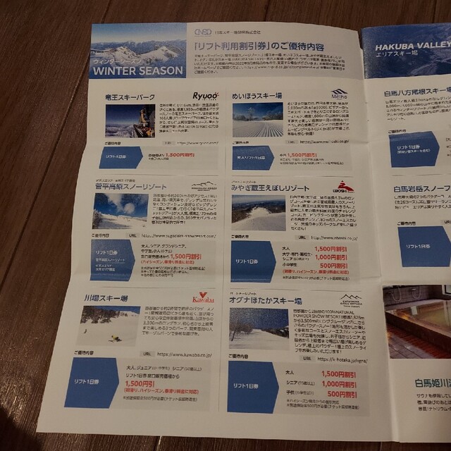 日本スキー場開発スキーリフト割引券＋レンタル割引券 チケットの施設利用券(スキー場)の商品写真