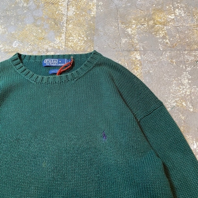 POLO RALPH LAUREN(ポロラルフローレン)の90s ラルフローレン コットンニット L グリーン メンズのトップス(ニット/セーター)の商品写真