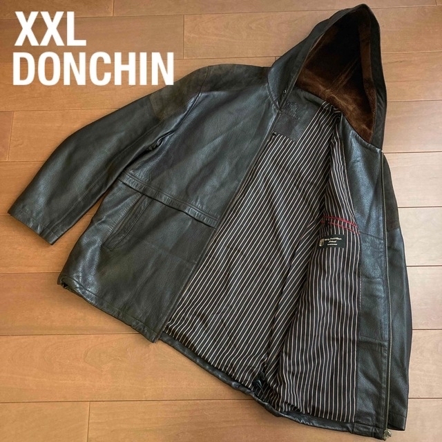 XXL ラムレザージャケット パーカー ライダース DONCHIN ブラウン