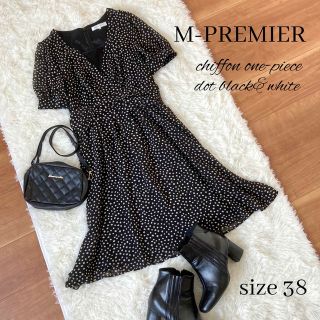 エムプルミエ(M-premier)の◆エムプルミエ◆美ライン♡ドットシフォンワンピース◆size38◆ブラック黒(ひざ丈ワンピース)