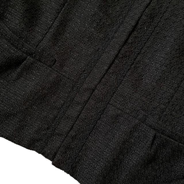 美品 オペークドットクリップ ノーカラージャケット ツイード 黒 ブラック L 4