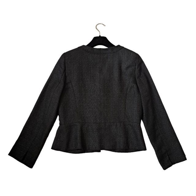 美品 オペークドットクリップ ノーカラージャケット ツイード 黒 ブラック L 5