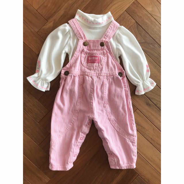 OshKosh - oshkosh  ピンクヒッコリーオーバーオール＆タートルセット　6-9m