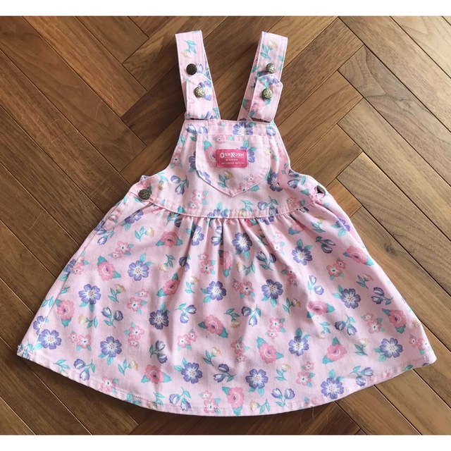 キッズ服女の子用(90cm~)oshkosh  ピンク花柄ジャンパースカート　4T