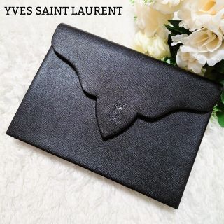 イヴサンローラン(Yves Saint Laurent)の極美品 イヴ サンローラン クラッチバッグ レザー YSL ロゴ ブラック(ハンドバッグ)