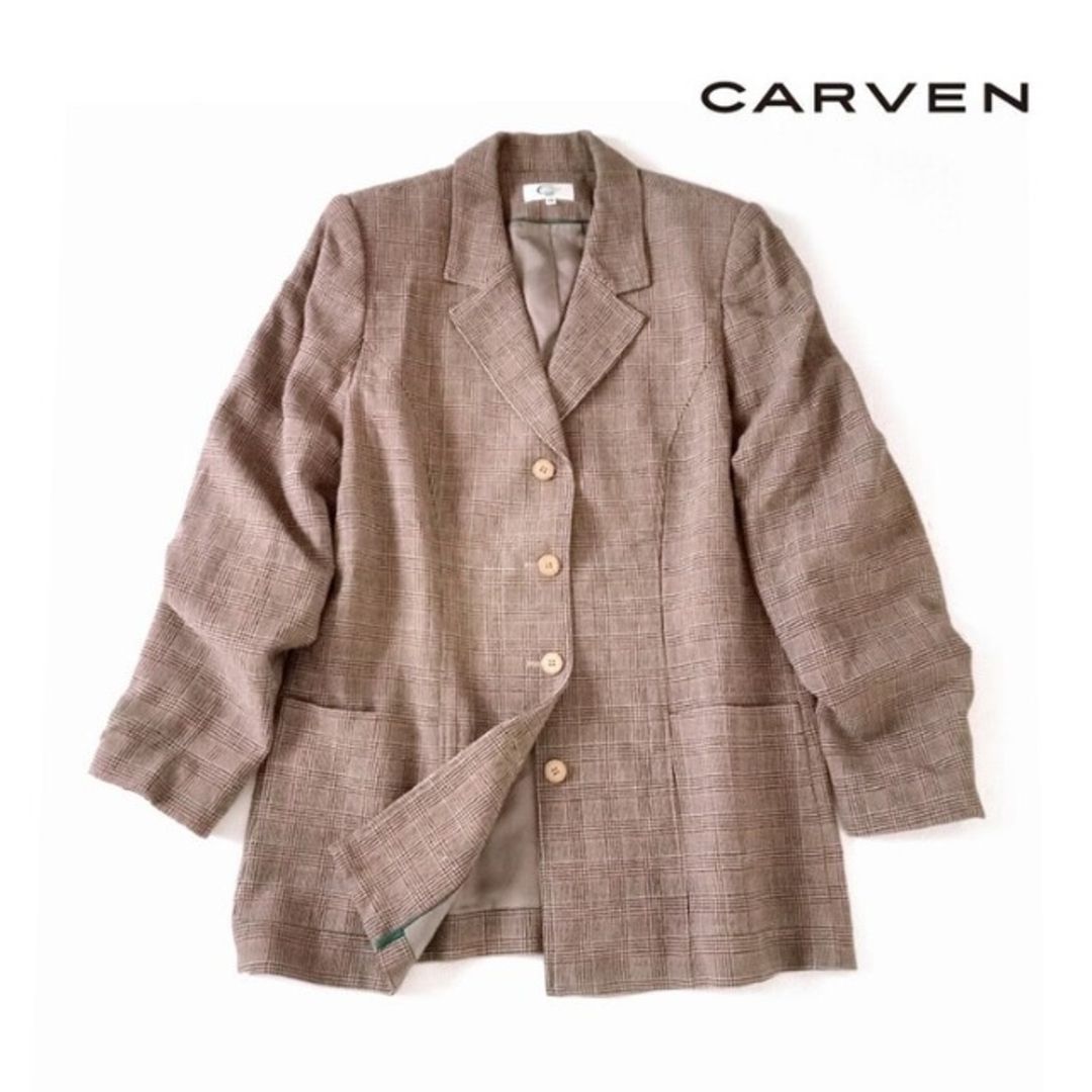 CARVEN(カルヴェン)のカルヴェン■ウール混 ジャケット グレンチェック ベージュ ブラック レディースのジャケット/アウター(テーラードジャケット)の商品写真