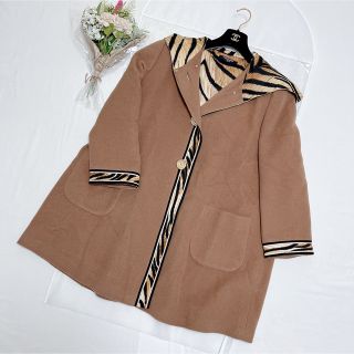 LEONARD 虎柄ウールコート カシミヤ入り ブラウン サイズ9AR-