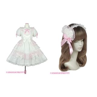 アンジェリックプリティー(Angelic Pretty)のAngelicPretty トッピングハート OPKC 白×ピンク(ひざ丈ワンピース)