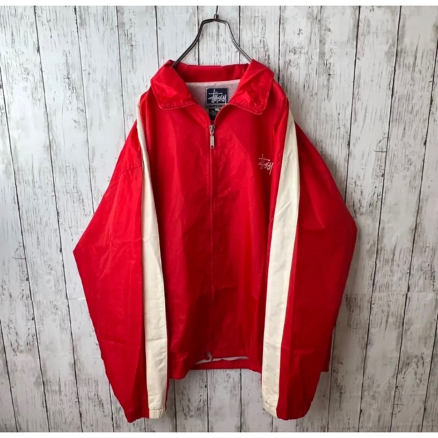 STUSSY - ジップパーカー ステューシー ナイロンジャケット赤 STUSSY - ジップパーカー ステューシー ナイロンジャケット赤