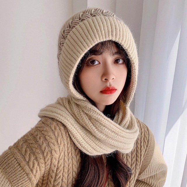 ニット帽 マフラー バラクラバ 一体型ニット帽 韓国 ニットキャップ 小顔効果